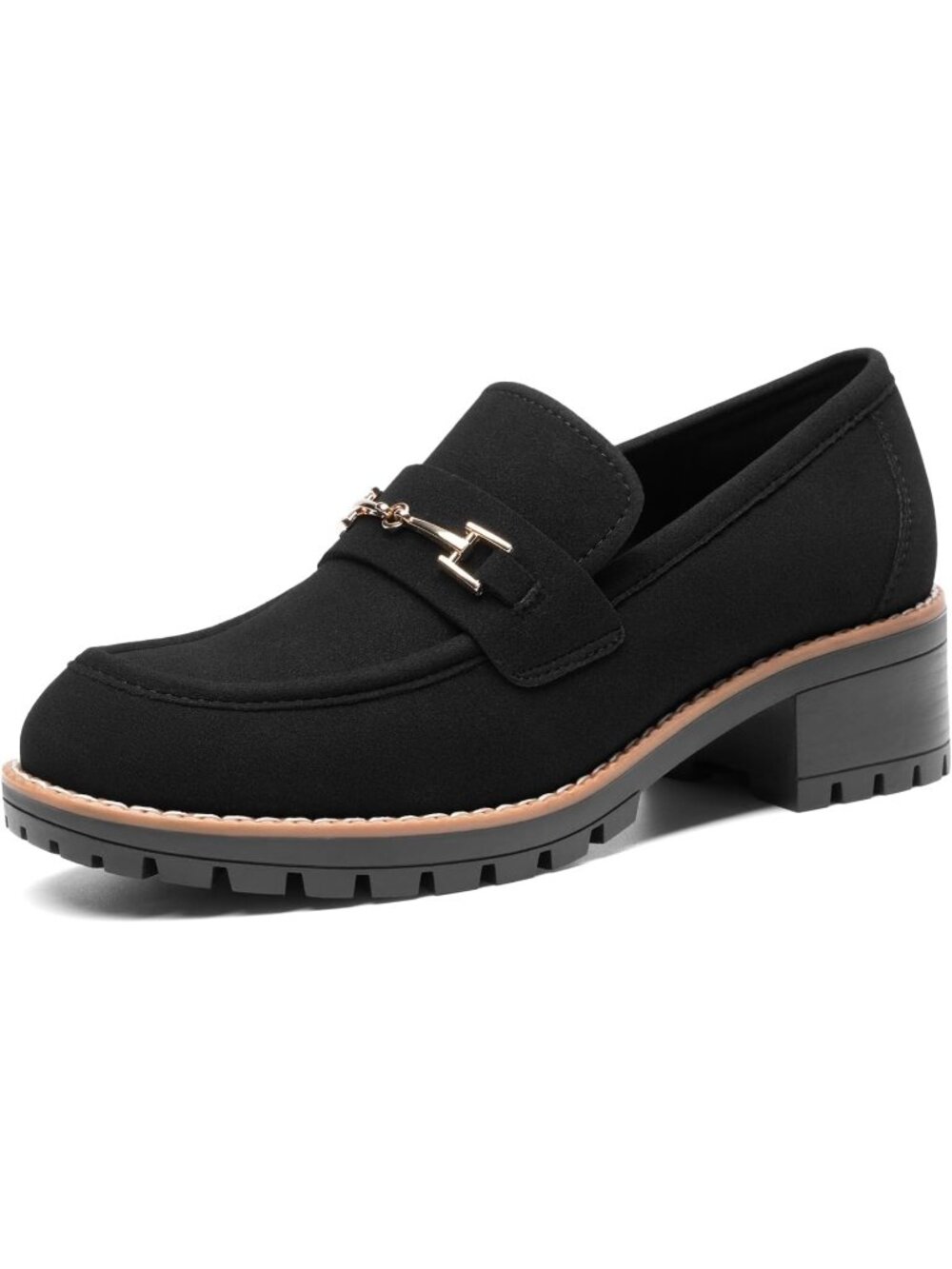 DREAM PAIRS Women's All Black Comfortable Latex Insole Platform Loafer Shoes